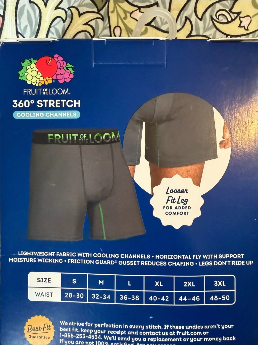 Fruit of the Loom 3-Pack Men’s Loose Fit Boxer Briefs – Black, Red, Blue (XL)